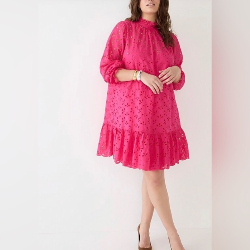 J.Crew Long Sleeve Ruffled Hem Eyelet Dress